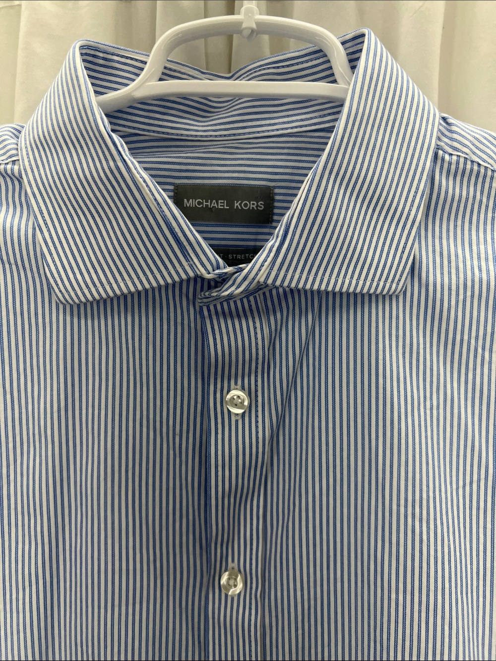 Michael Kors Men’s Blue White Pinstripe Button Up Long Sleeve Shirt XL Slim Fit - Picture 3 of 6